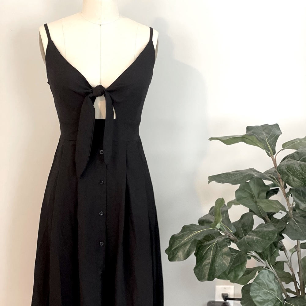 Tie front Black Button Down Dress